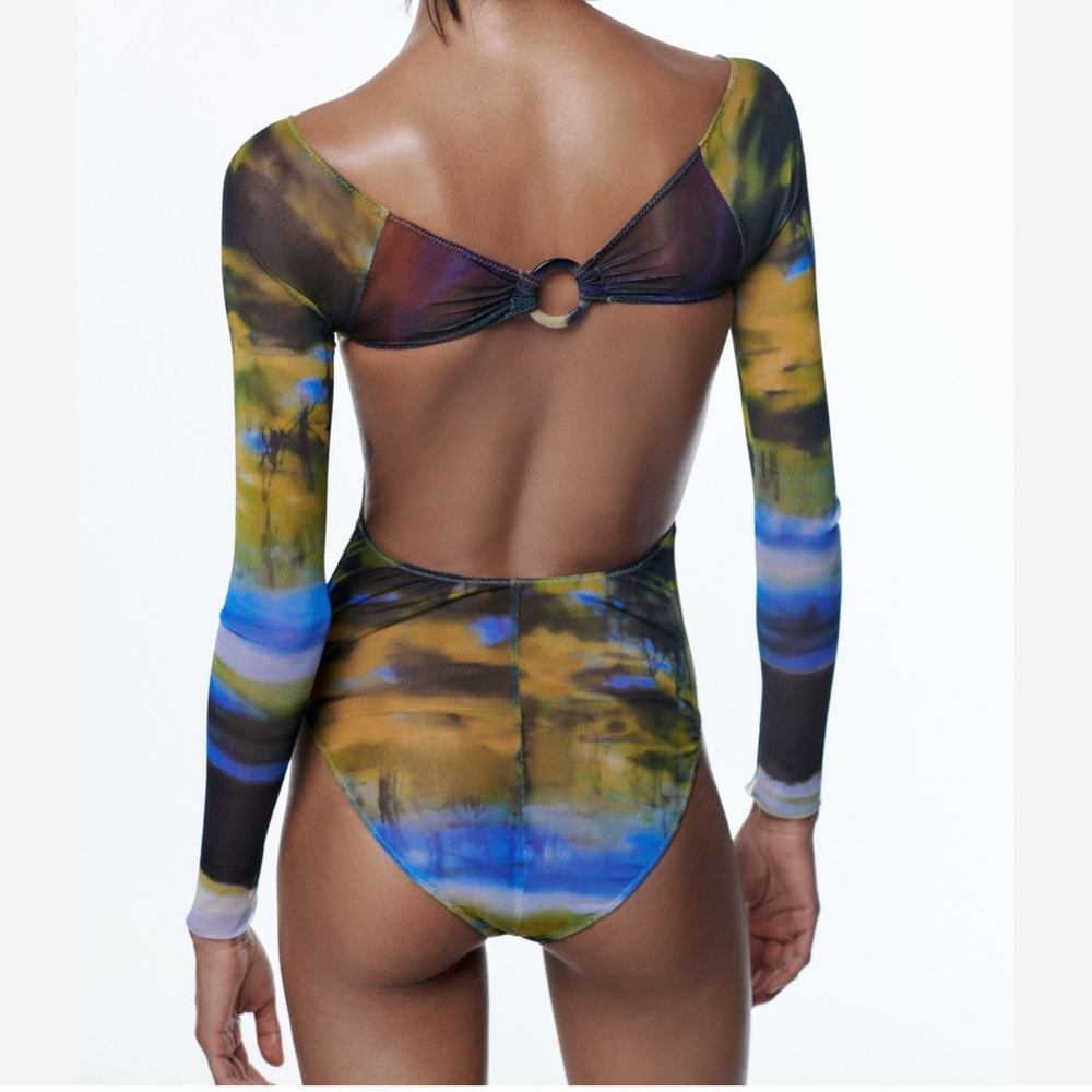 Zara printed tulle bodysuit NWT